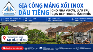 Gia công máng xối inox Dầu Tiếng: cơ sở lưu trú ven hồ với mái ngói và khuôn viên vườn xanh